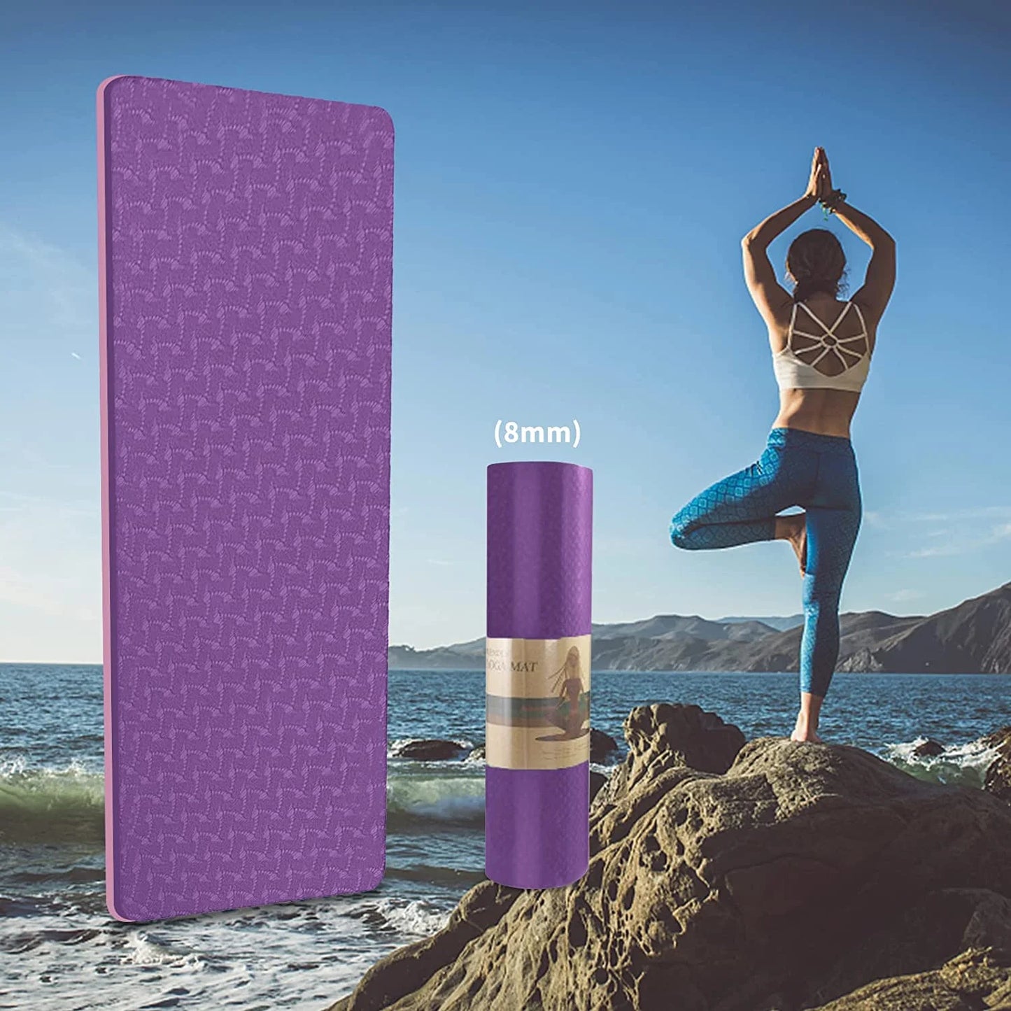 Yoga Mat 1/3 Inch Exercise Mats 8Mm TPE Non-Slip Extra Thick High-Density Eco Friendly for Yoga Workout Pilates Yoga Mats for Women Men