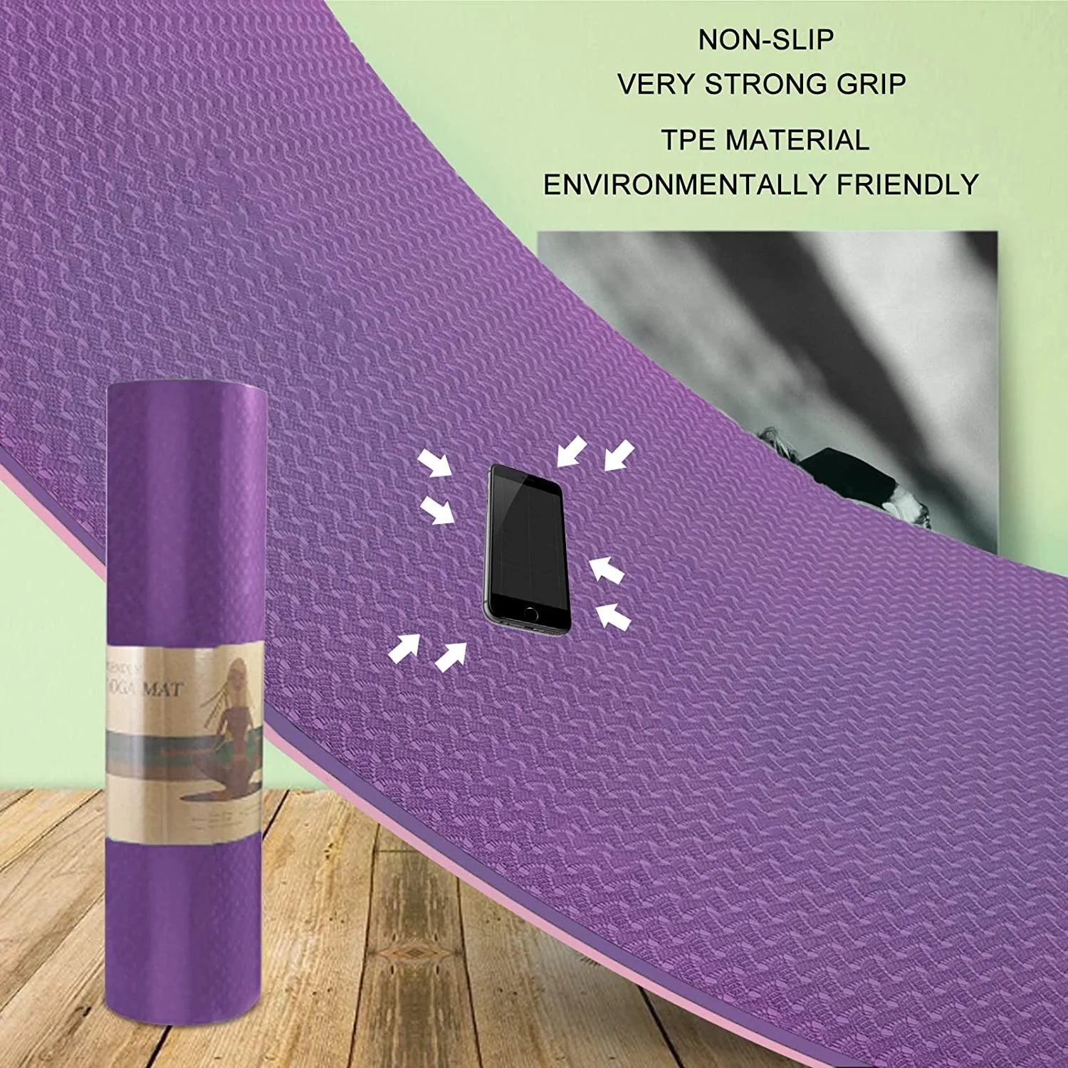 Yoga Mat 1/3 Inch Exercise Mats 8Mm TPE Non-Slip Extra Thick High-Density Eco Friendly for Yoga Workout Pilates Yoga Mats for Women Men