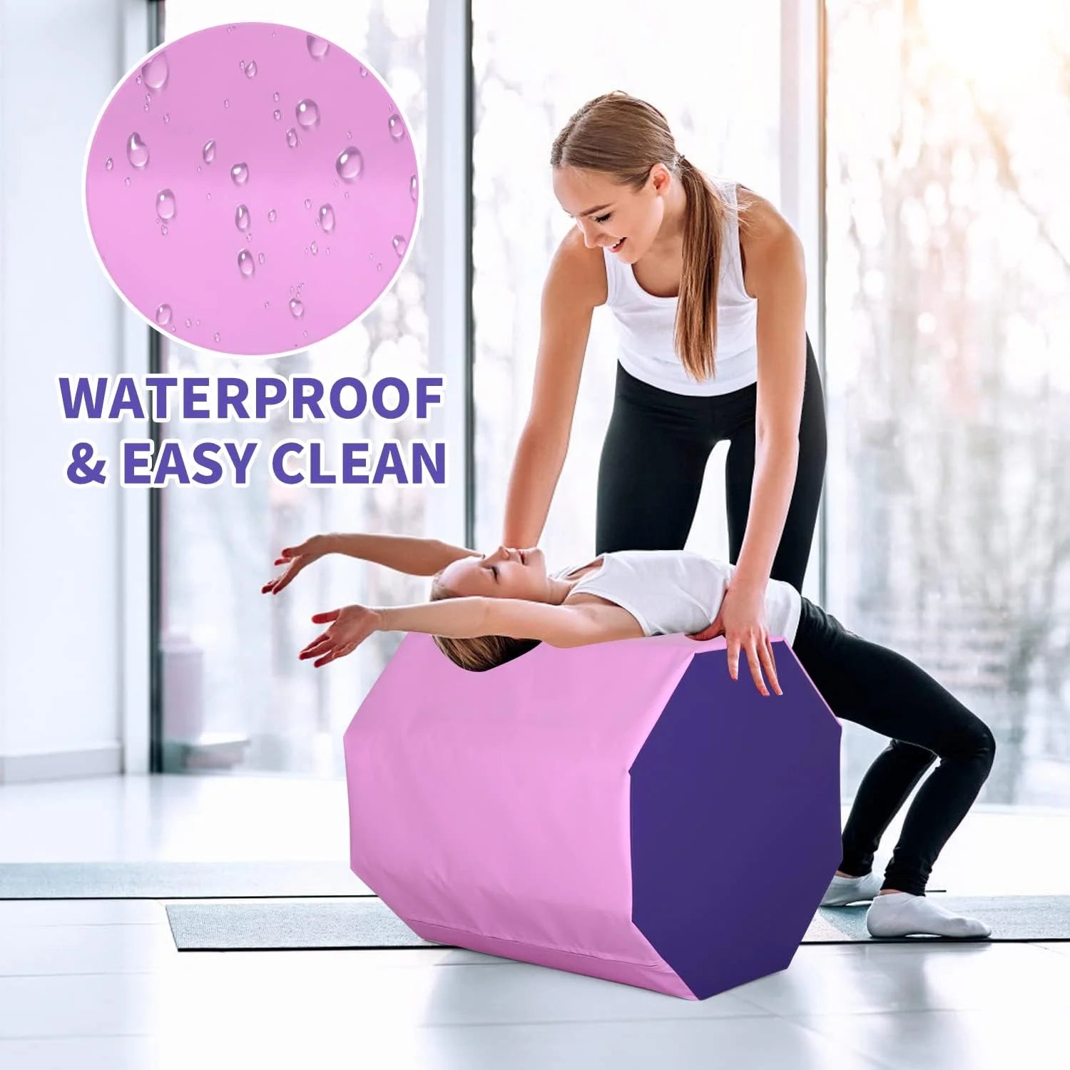 24.4" X 25.6" Gymnastics Octagon Tumbler Trainer Exercise Mat Tumbling Equipment, Pink