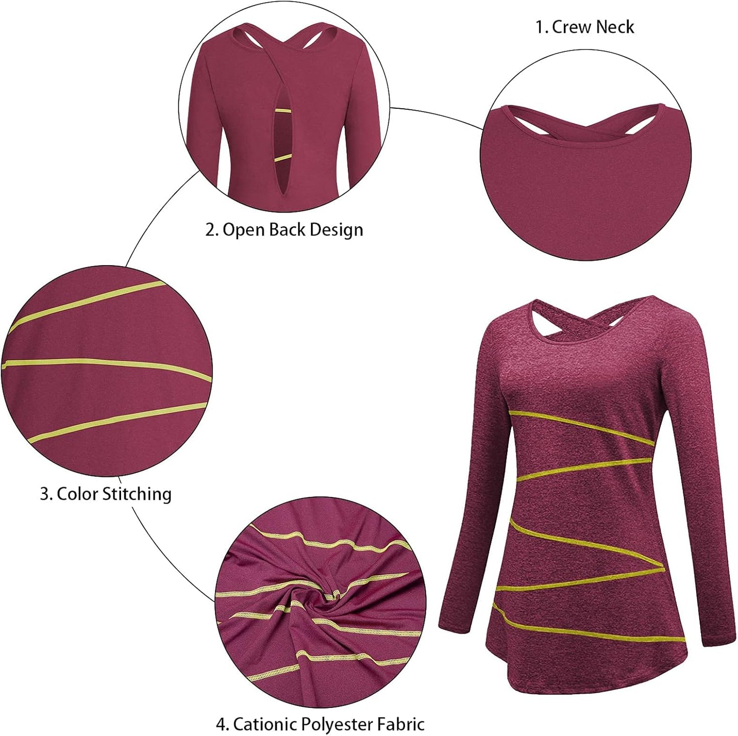 Woman’S Yoga Tops Criss Cross Open Back Long Sleeve Shirts Dry Fit Basic Shirt for Exercising Tunic Activewear Top Lavender Purple