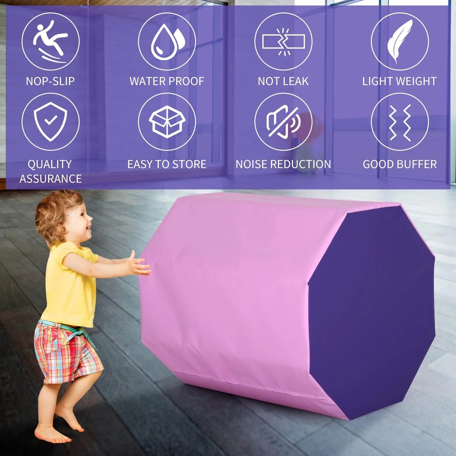 24.4" X 25.6" Gymnastics Octagon Tumbler Trainer Exercise Mat Tumbling Equipment, Pink