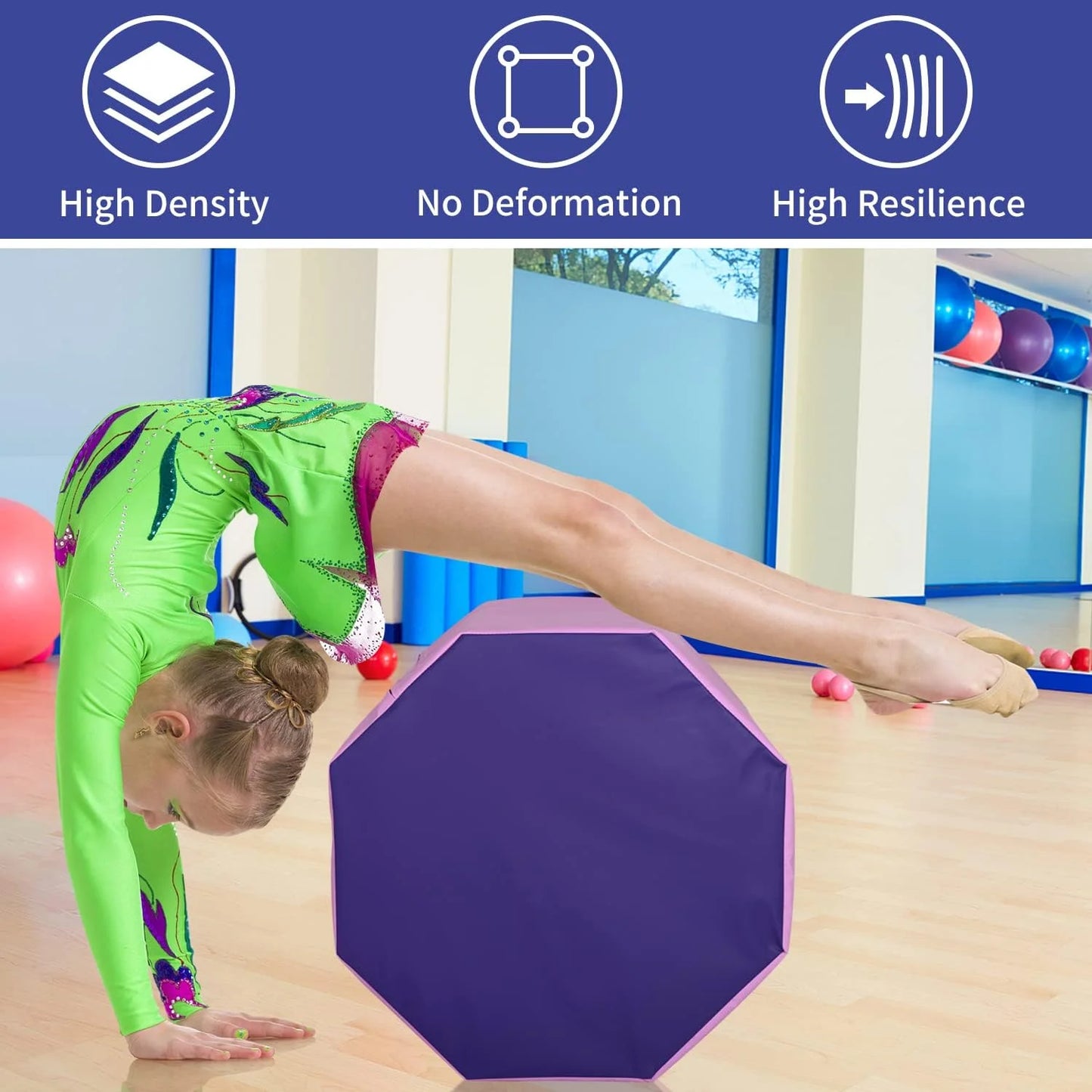 24.4" X 25.6" Gymnastics Octagon Tumbler Trainer Exercise Mat Tumbling Equipment, Pink