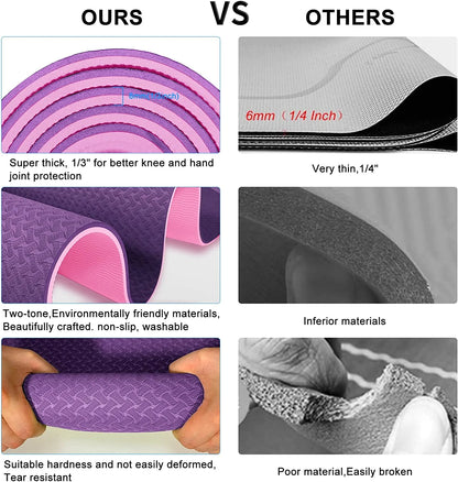 Yoga Mat 1/3 Inch Exercise Mats 8Mm TPE Non-Slip Extra Thick High-Density Eco Friendly for Yoga Workout Pilates Yoga Mats for Women Men