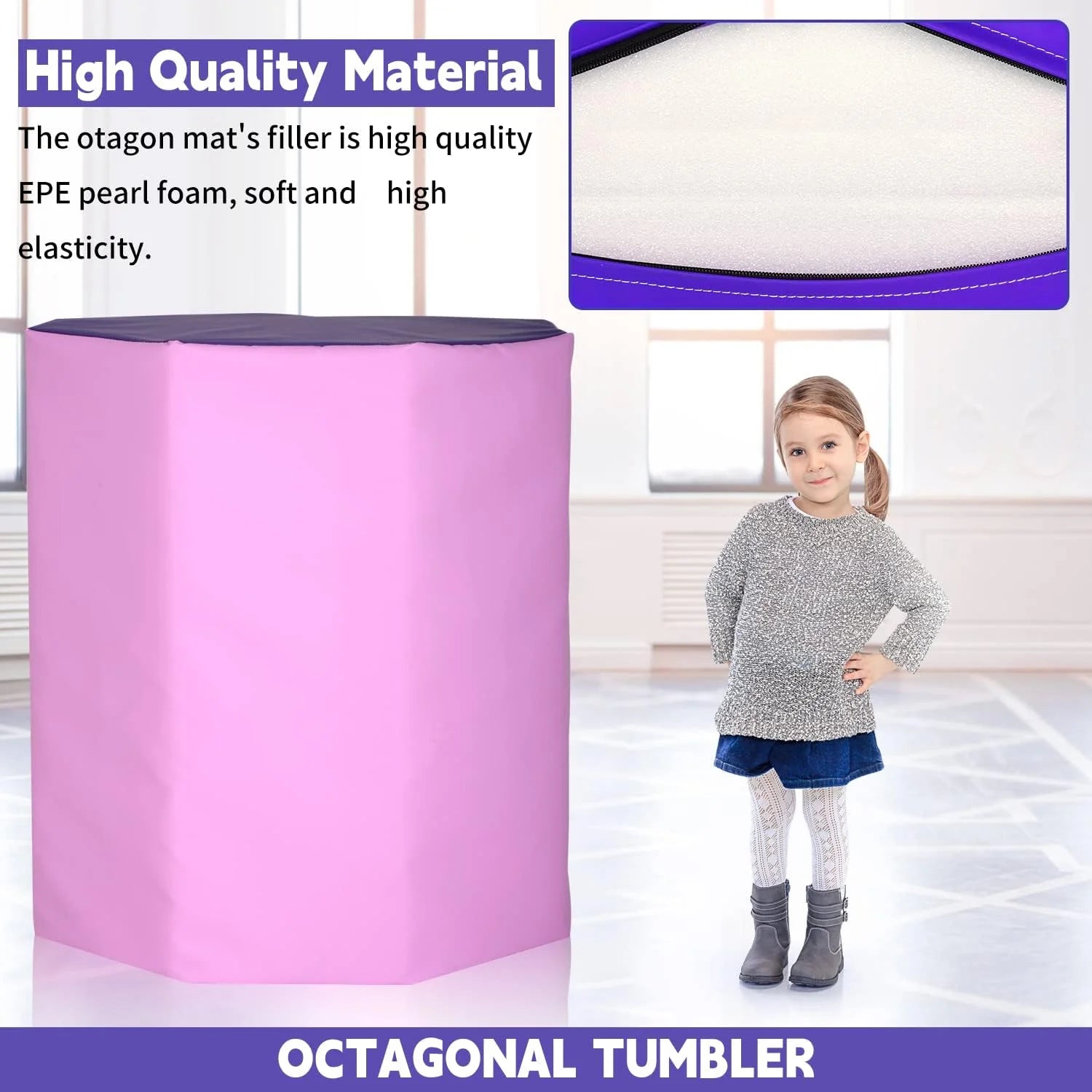24.4" X 25.6" Gymnastics Octagon Tumbler Trainer Exercise Mat Tumbling Equipment, Pink