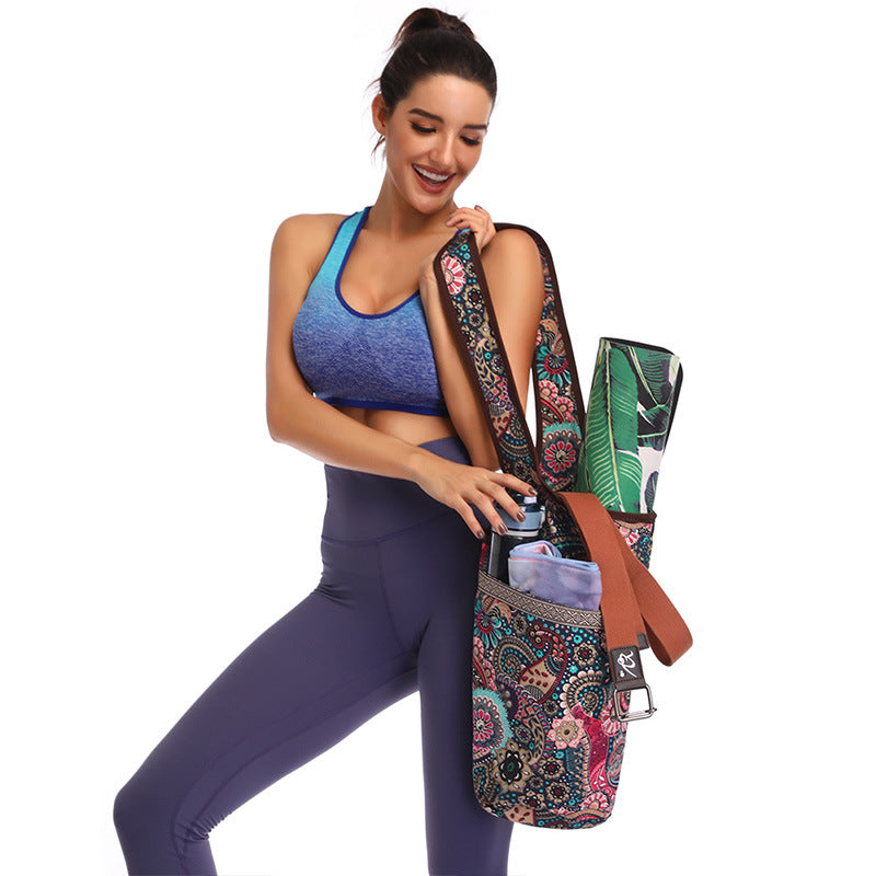 Single Shoulder Yoga Bag Sports Fitness Bag Cashew Flower Ethnic Sail Cloth Bag
