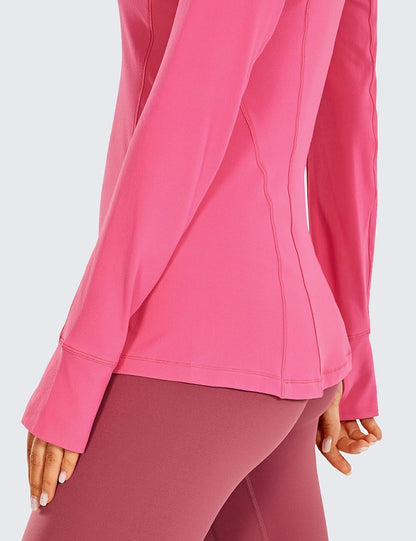 Women'S Long Sleeve Quarter Zip Pullover Slim Fit Athletic Yoga Tops Workout Running Shirts with Thumbholes