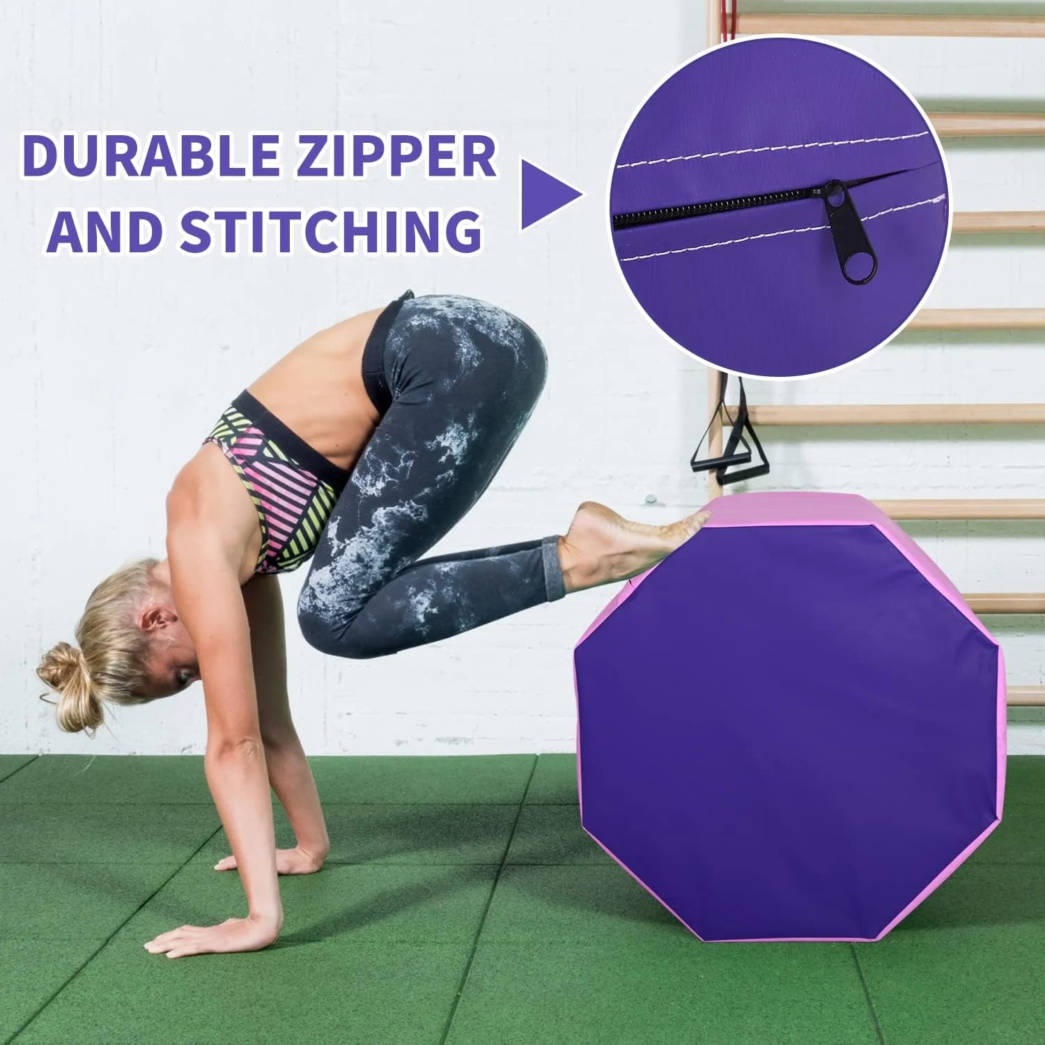 24.4" X 25.6" Gymnastics Octagon Tumbler Trainer Exercise Mat Tumbling Equipment, Pink