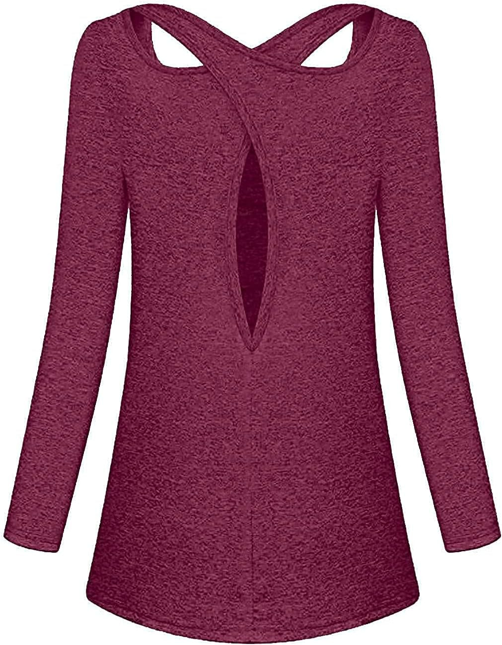 Woman’S Yoga Tops Criss Cross Open Back Long Sleeve Shirts Dry Fit Basic Shirt for Exercising Tunic Activewear Top Lavender Purple