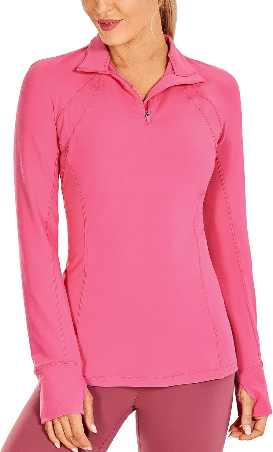 Women'S Long Sleeve Quarter Zip Pullover Slim Fit Athletic Yoga Tops Workout Running Shirts with Thumbholes